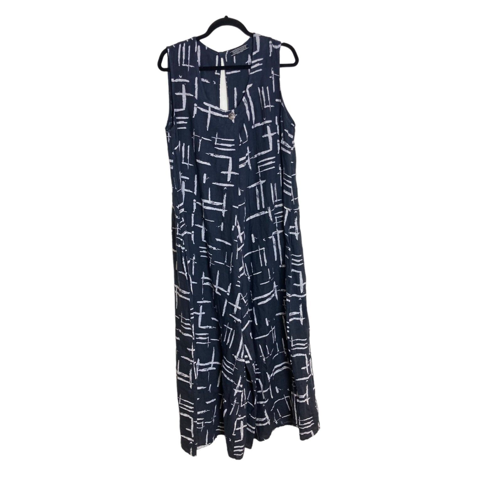 Transparente Italy Navy Blue 100% Linen Lagenlook Wide Leg Jumpsuit Oversized Xl